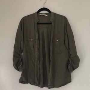 Zara Olive Green Utility Relaxed Roll Tab Sleeve Medium